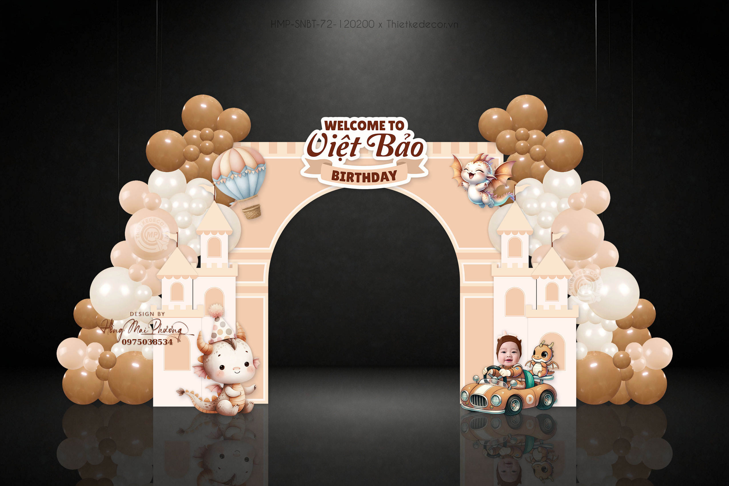 Cổng sinh nhật bé trai tuổi rồng lâu đài